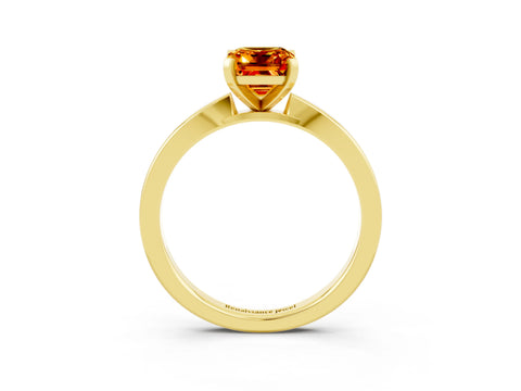 Yellow gold Emerald Cut Citrine Solitaire Engagement Ring with Classic Band and Four-Prong Setting_27