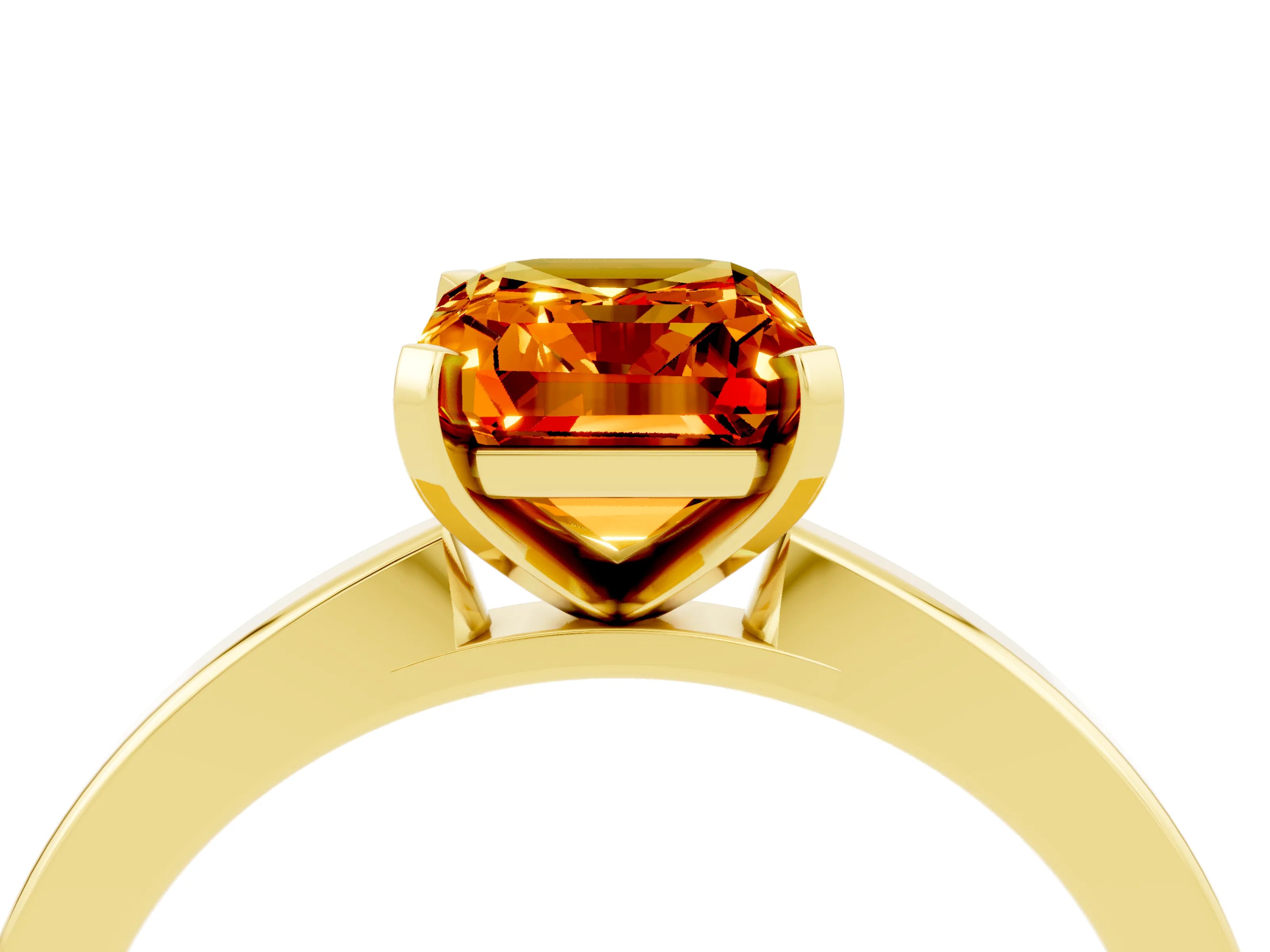 Yellow gold Emerald Cut Citrine Solitaire Engagement Ring with Classic Band and Four-Prong Setting_28