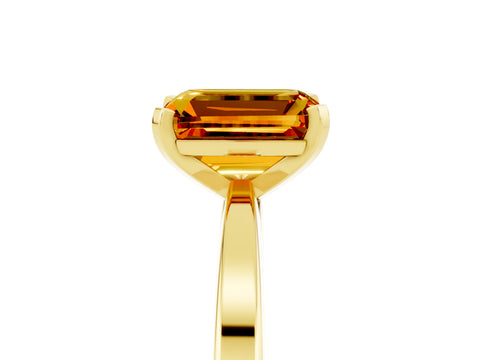 Yellow gold Emerald Cut Citrine Solitaire Engagement Ring with Classic Band and Four-Prong Setting_29