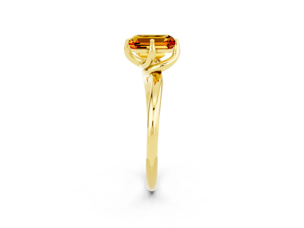 Yellow gold Emerald Cut Citrine Solitaire Engagement Ring with Four-Prong Setting and Classic Band