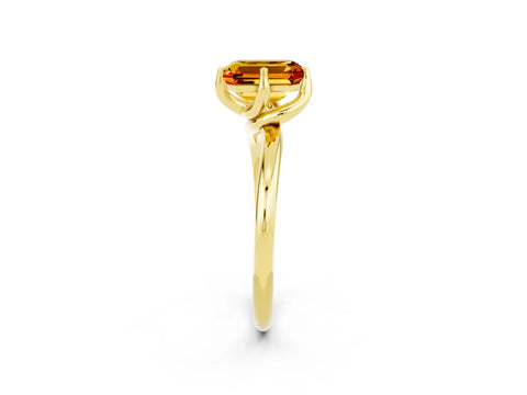 Yellow gold Emerald Cut Citrine Solitaire Engagement Ring with Four-Prong Setting and Classic Band_14