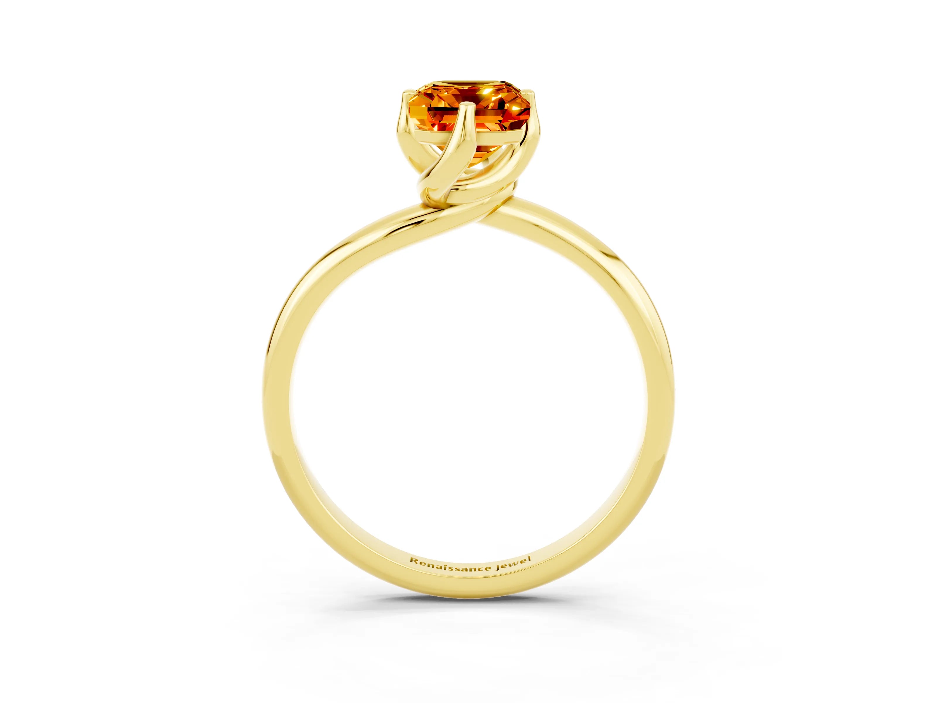 Yellow gold Emerald Cut Citrine Solitaire Engagement Ring with Four-Prong Setting and Classic Band_15