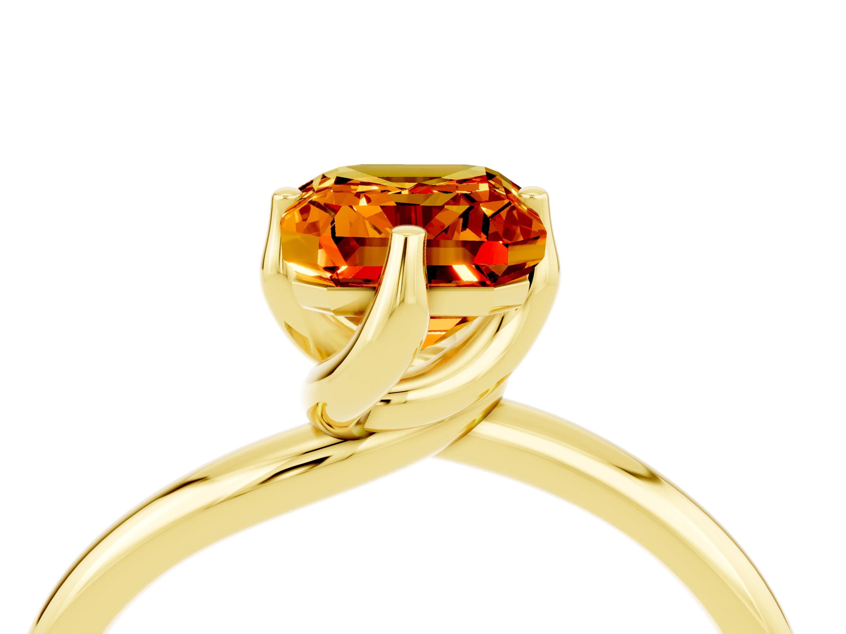 Yellow gold Emerald Cut Citrine Solitaire Engagement Ring with Four-Prong Setting and Classic Band_16