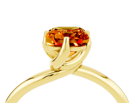 Yellow gold Emerald Cut Citrine Solitaire Engagement Ring with Four-Prong Setting and Classic Band_16