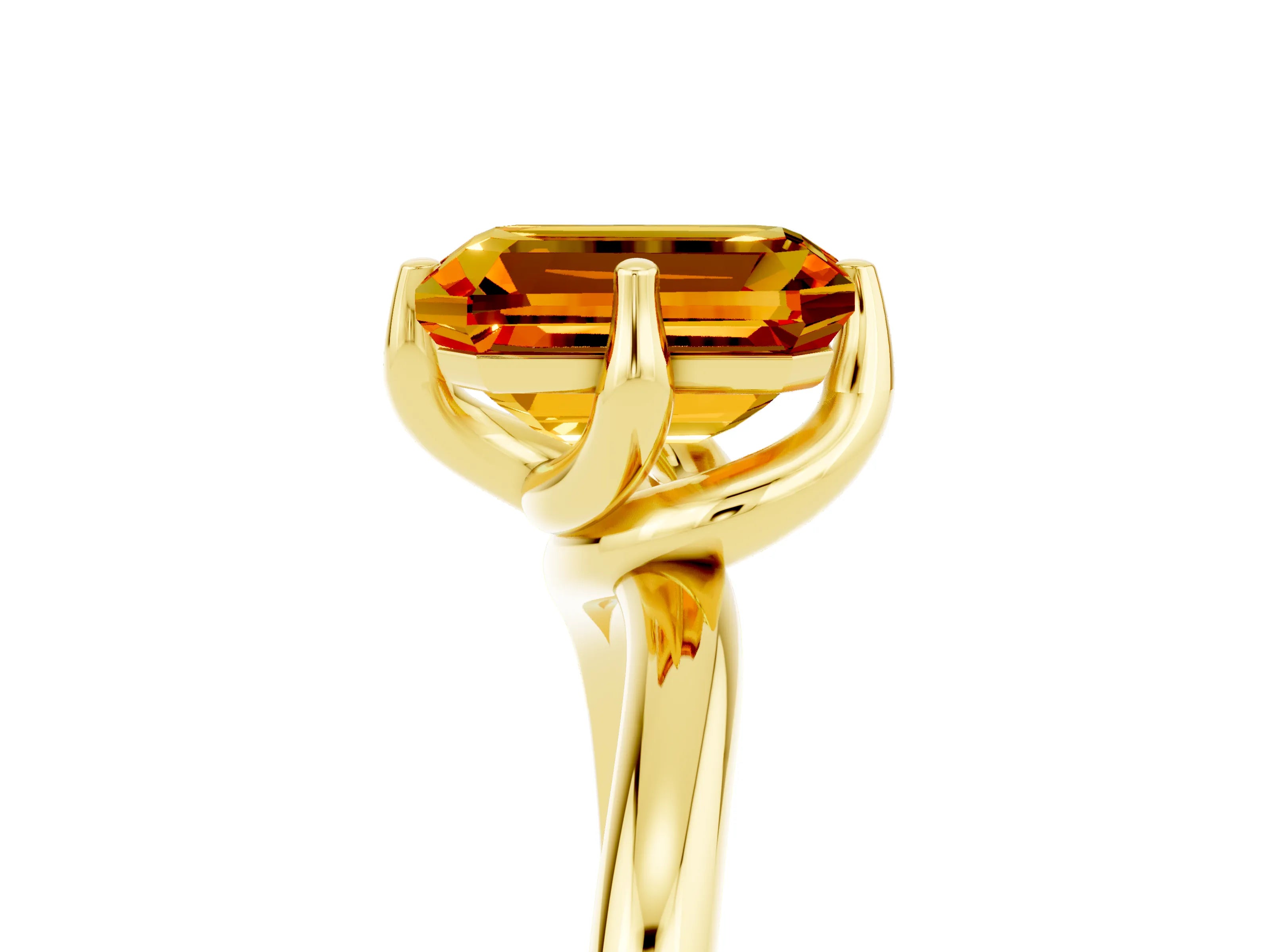 Yellow gold Emerald Cut Citrine Solitaire Engagement Ring with Four-Prong Setting and Classic Band_17