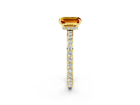 Yellow gold Emerald Cut Citrine Solitaire Engagement Ring with Pavé Band and Four-Prong Setting_2