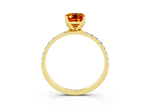Yellow gold Emerald Cut Citrine Solitaire Engagement Ring with Pavé Band and Prong Setting_3