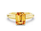 Yellow gold Emerald Cut Citrine Solitaire Engagement Ring with Round Band and Four-Prong Setting