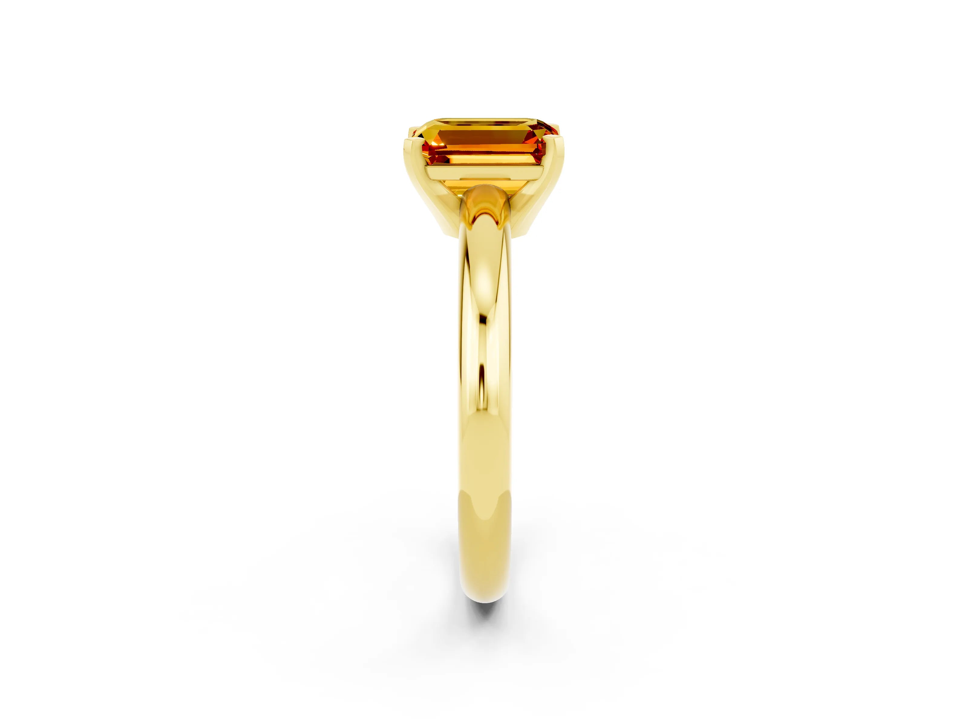 Yellow gold Emerald Cut Citrine Solitaire Engagement Ring with Round Band and Four-Prong Setting_2