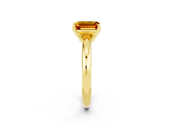 Yellow gold Emerald Cut Citrine Solitaire Engagement Ring with Round Band and Four-Prong Setting