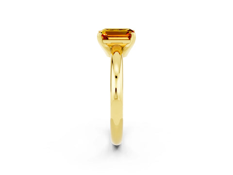 Yellow gold Emerald Cut Citrine Solitaire Engagement Ring with Round Band and Four-Prong Setting_2