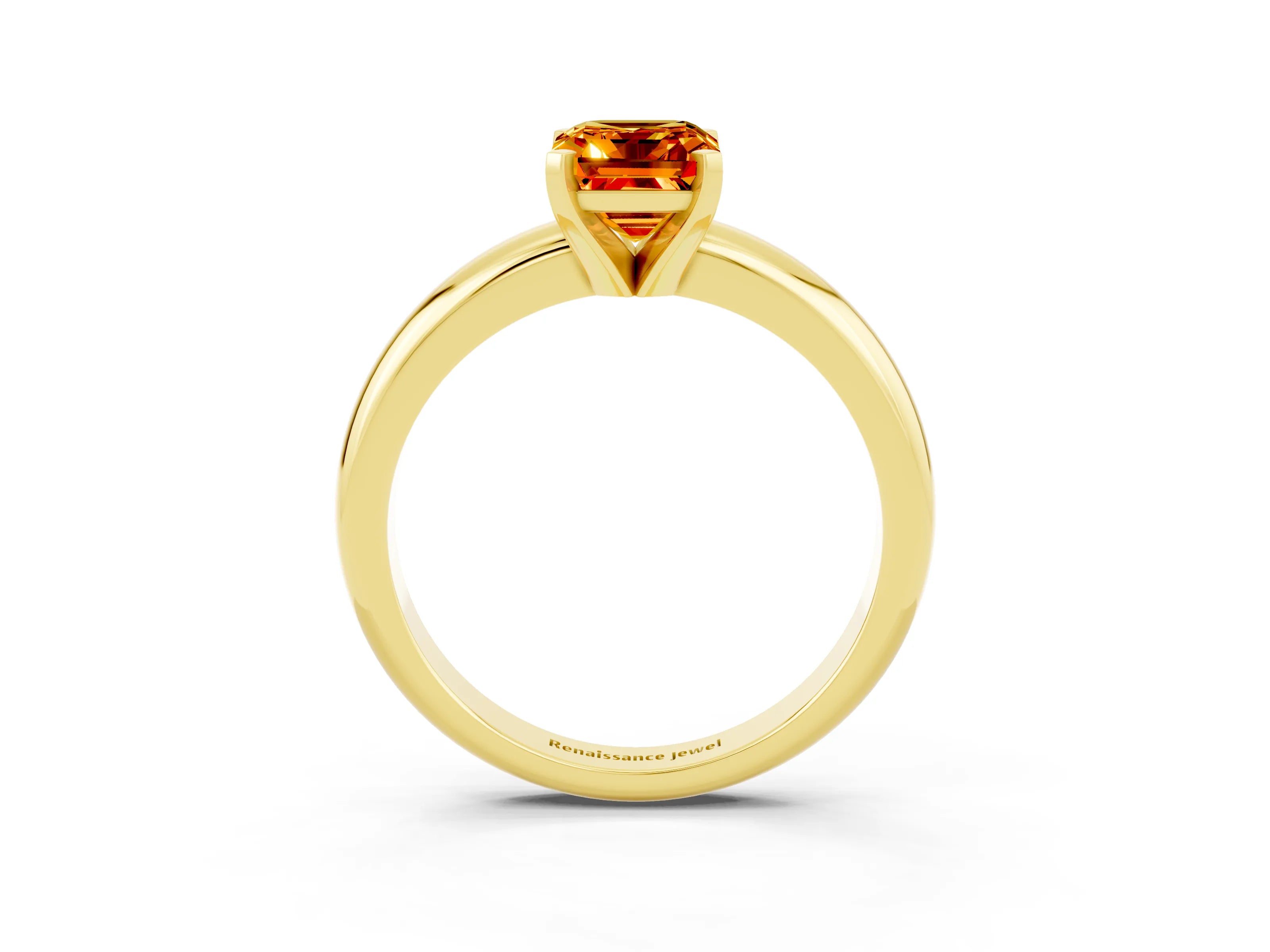 Yellow gold Emerald Cut Citrine Solitaire Engagement Ring with Round Band and Four-Prong Setting_3