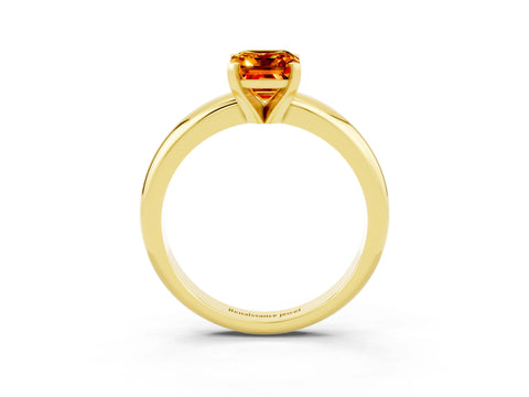 Yellow gold Emerald Cut Citrine Solitaire Engagement Ring with Round Band and Four-Prong Setting_3