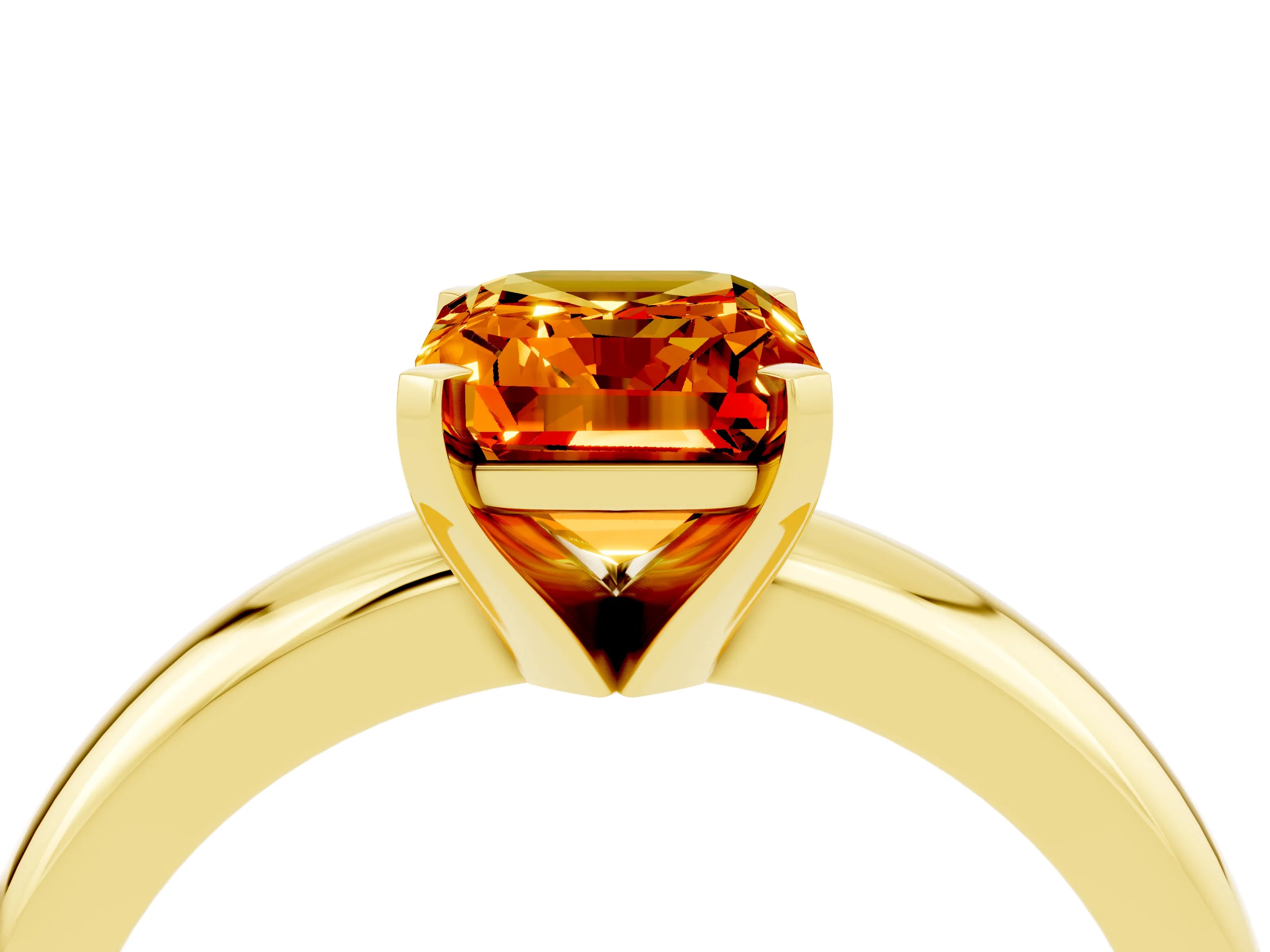 Yellow gold Emerald Cut Citrine Solitaire Engagement Ring with Round Band and Four-Prong Setting_4