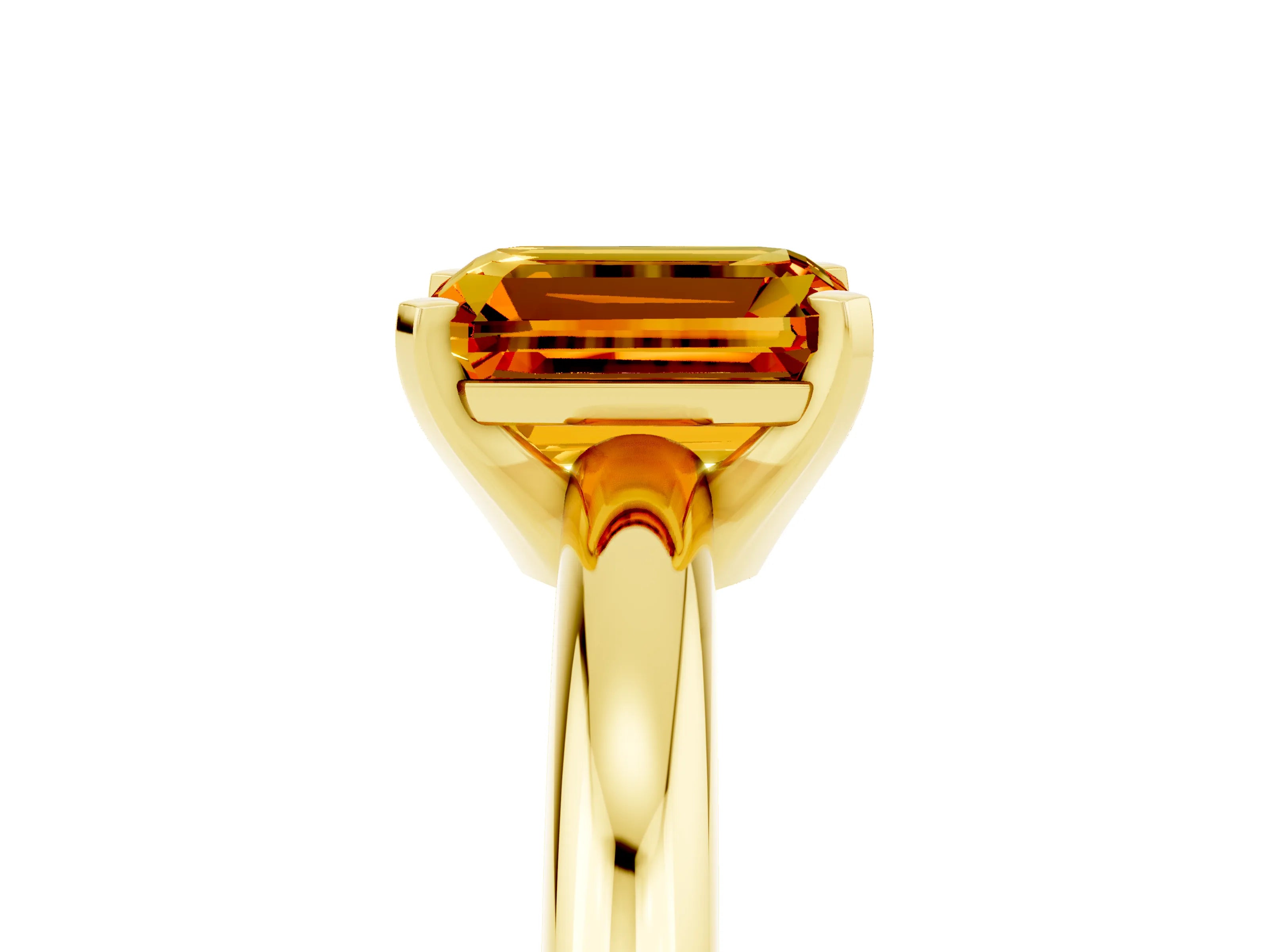 Yellow gold Emerald Cut Citrine Solitaire Engagement Ring with Round Band and Four-Prong Setting_5