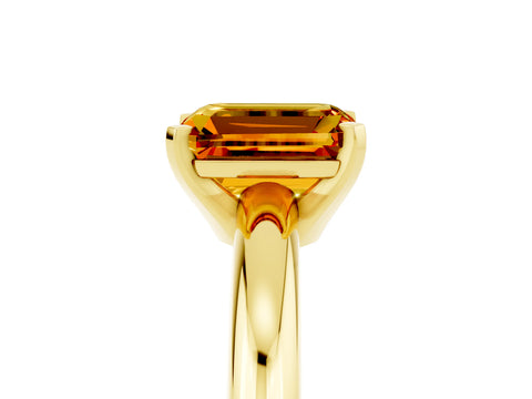 Yellow gold Emerald Cut Citrine Solitaire Engagement Ring with Round Band and Four-Prong Setting_5
