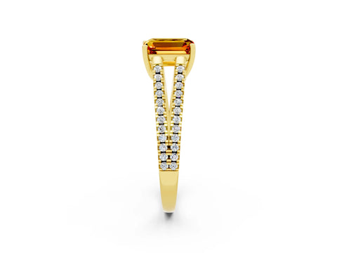 Yellow gold Emerald Cut Citrine Solitaire Engagement Ring with Split Shank Pavé Band_2