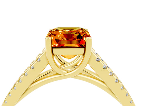 Yellow gold Emerald Cut Citrine Solitaire Engagement Ring with Split Shank Pavé Band_4