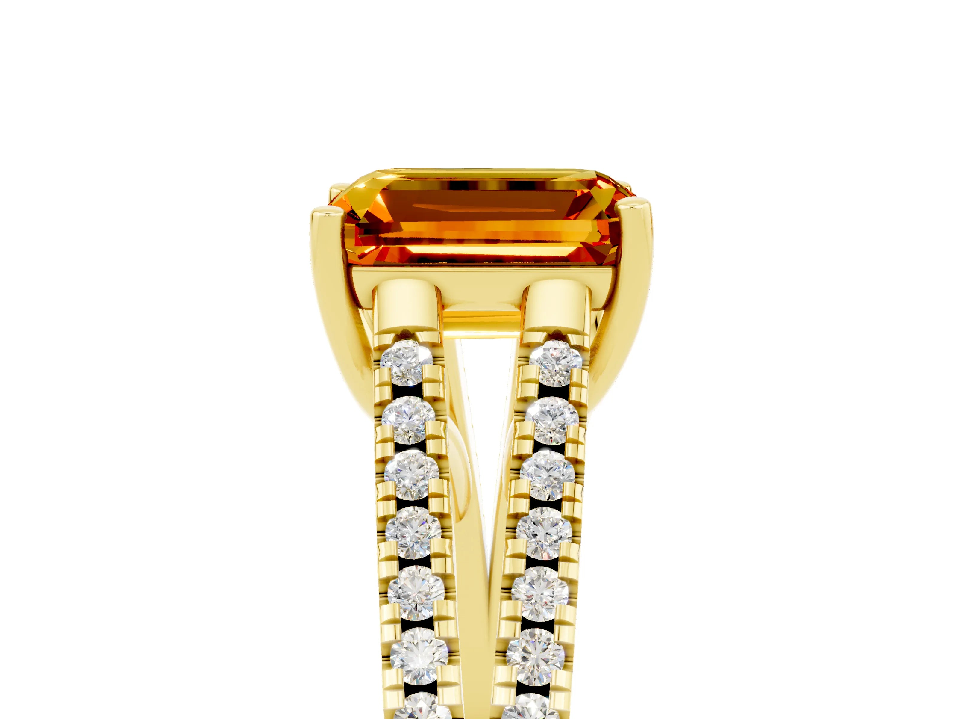 Yellow gold Emerald Cut Citrine Solitaire Engagement Ring with Split Shank Pavé Band_5