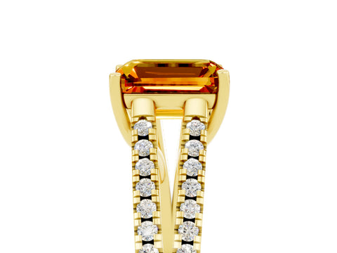Yellow gold Emerald Cut Citrine Solitaire Engagement Ring with Split Shank Pavé Band_5