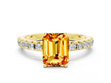 Yellow gold Emerald Cut Citrine Solitaire Pavé Band with Four-Prong Setting