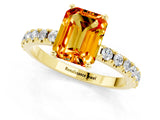 Yellow gold Emerald Cut Citrine Solitaire Pavé Band with Four-Prong Setting_1