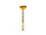 Yellow gold Emerald Cut Citrine Solitaire Pavé Band with Four-Prong Setting_2