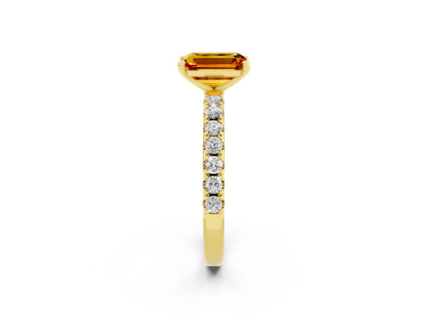 Yellow gold Emerald Cut Citrine Solitaire Pavé Band with Four-Prong Setting_2