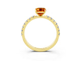 Yellow gold Emerald Cut Citrine Solitaire Pavé Band with Four-Prong Setting_3
