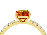 Yellow gold Emerald Cut Citrine Solitaire Pavé Band with Four-Prong Setting_4