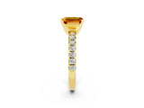 Yellow gold Emerald Cut Citrine Solitaire Pavé Engagement Ring with Round Band and Prong Setting_14
