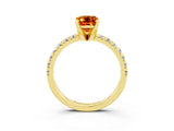 Yellow gold Emerald Cut Citrine Solitaire Pavé Engagement Ring with Round Band and Prong Setting_15