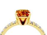 Yellow gold Emerald Cut Citrine Solitaire Pavé Engagement Ring with Round Band and Prong Setting_16