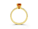 Yellow gold Emerald Cut Citrine Solitaire Pavé Engagement Ring with Round Band and Prong Setting_63