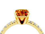 Yellow gold Emerald Cut Citrine Solitaire Pavé Engagement Ring with Round Band and Prong Setting_64