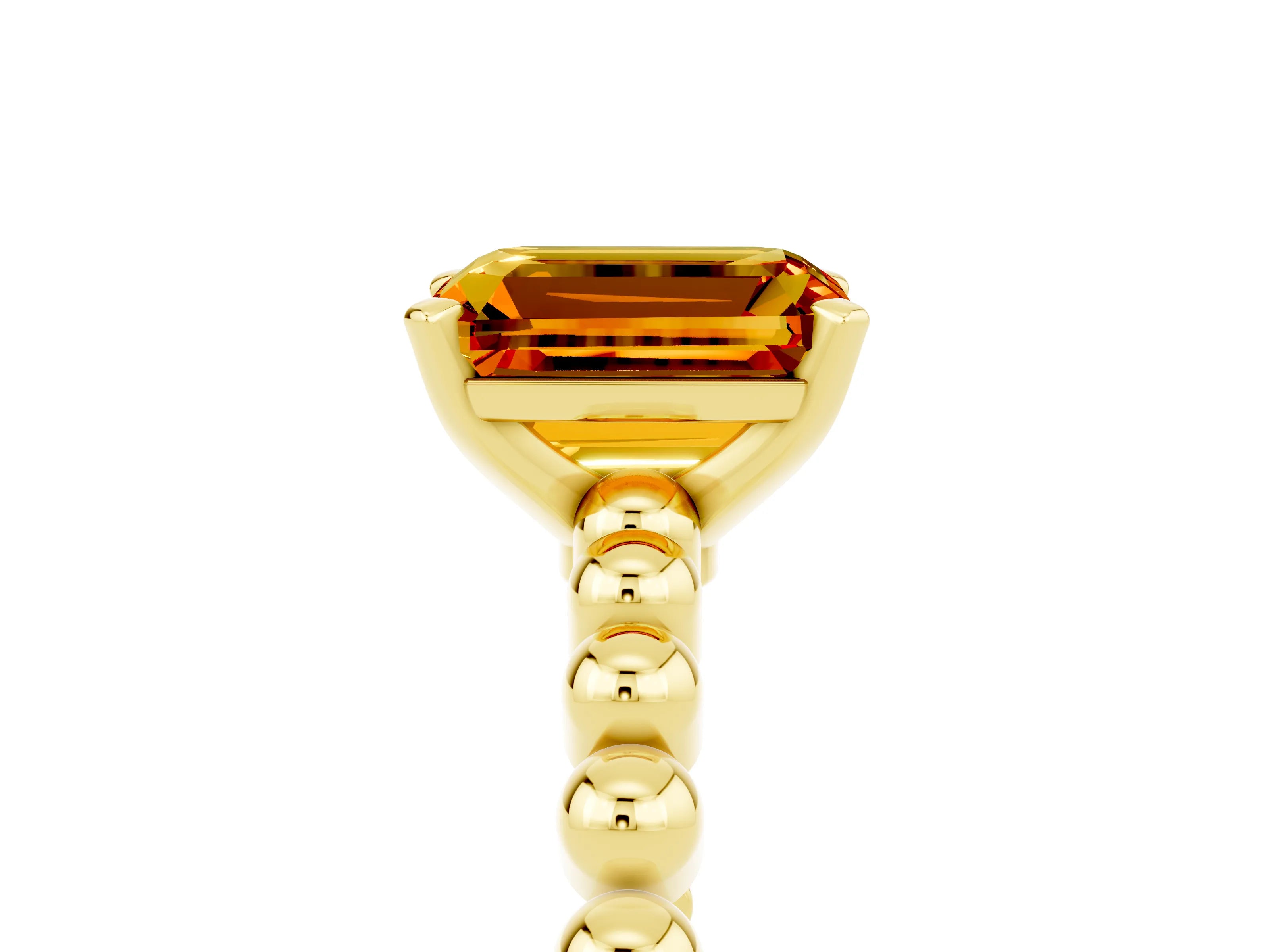 Yellow gold Emerald Cut Citrine Solitaire Ring with Beaded Band and Prong Setting_5