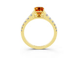 Yellow gold Emerald Cut Citrine Solitaire Ring with Cathedral Setting and Pavé Band_3