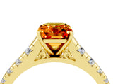 Yellow gold Emerald Cut Citrine Solitaire Ring with Cathedral Setting and Pavé Band_4