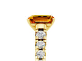 Yellow gold Emerald Cut Citrine Solitaire Ring with Cathedral Setting and Pavé Band_5