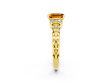Yellow gold Emerald Cut Citrine Solitaire Ring with Filigree Band and Four-Prong Setting_26