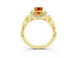 Yellow gold Emerald Cut Citrine Solitaire Ring with Filigree Band and Four-Prong Setting_27