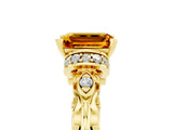 Yellow gold Emerald Cut Citrine Solitaire Ring with Filigree Band and Four-Prong Setting_29