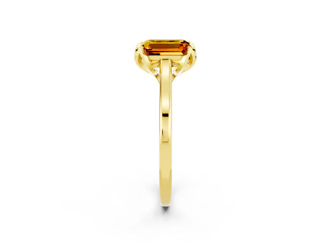 Yellow gold Emerald Cut Citrine Solitaire Ring with Flower Prong Setting and Classic Band_14