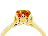 Yellow gold Emerald Cut Citrine Solitaire Ring with Flower Prong Setting and Classic Band_40