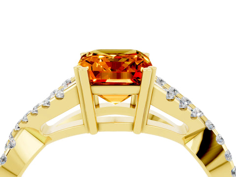 Yellow gold Emerald Cut Citrine Solitaire Ring with Four-Prong Setting and Twisted Pavé Band_4