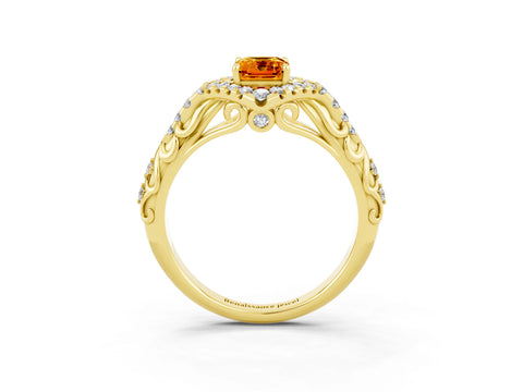 Yellow gold Emerald Cut Citrine Solitaire Ring with Hidden Halo and Pavé Band_15