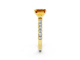 Yellow gold Emerald Cut Citrine Solitaire Ring with Pavé Accents and Four-Prong Setting_2