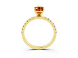 Yellow gold Emerald Cut Citrine Solitaire Ring with Pavé Accents and Four-Prong Setting_3
