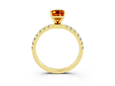 Yellow gold Emerald Cut Citrine Solitaire Ring with Pavé Accents and Four-Prong Setting_3