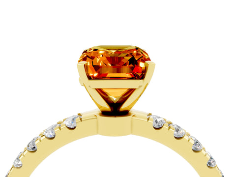 Yellow gold Emerald Cut Citrine Solitaire Ring with Pavé Accents and Four-Prong Setting_4